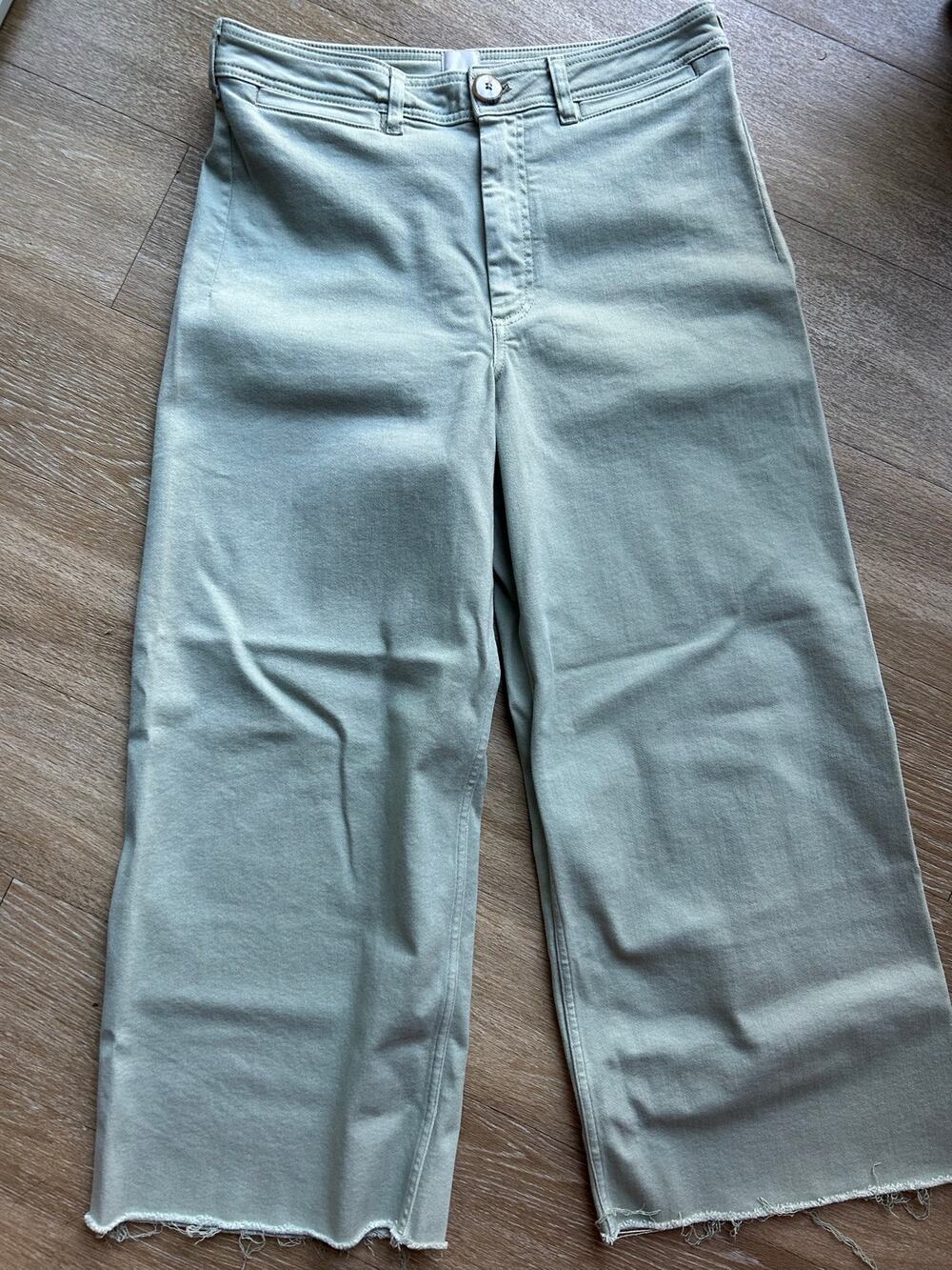 Anthropologie Maeve Colette boho festival Wide Leg Crop Sage Green Raw Hem High